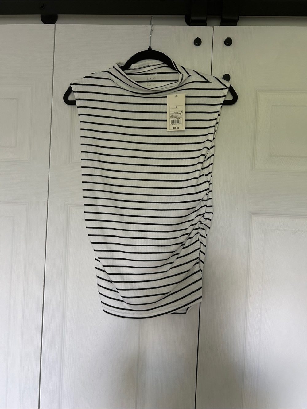 a new day White and Black Striped Sleeveless Mock Neck Top